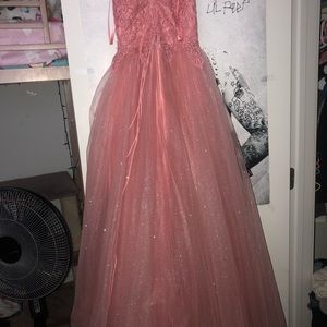 Rose gold dress with corset top and sparkles